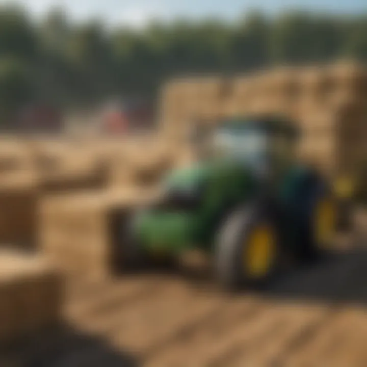 John Deere quick attach forks lifting bales of hay