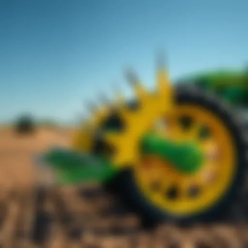 Close-up of the John Deere wheel rake showcasing its innovative design.