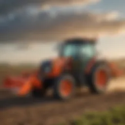 A robust Kubota tractor in action on a large farm field