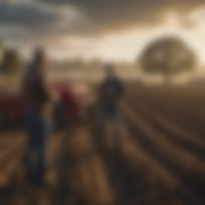 Farmers discussing data insights from land leveling apps