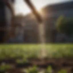 Close-up of liquid fertilizer being applied to crops
