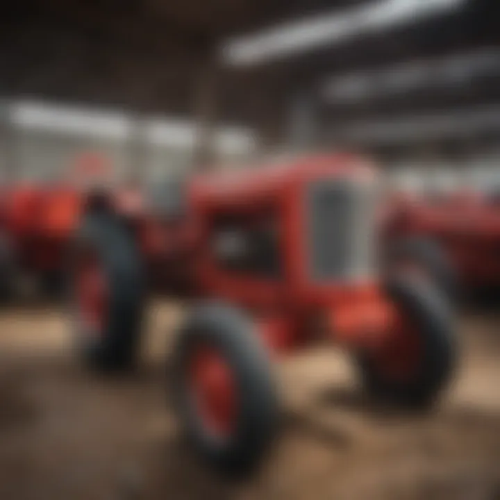 Collection of various Massey Ferguson equipment at a salvage yard