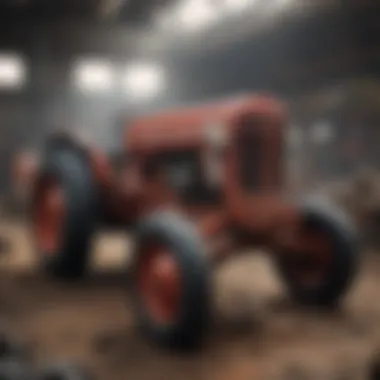 Massey Ferguson tractor parts displayed in a salvage yard