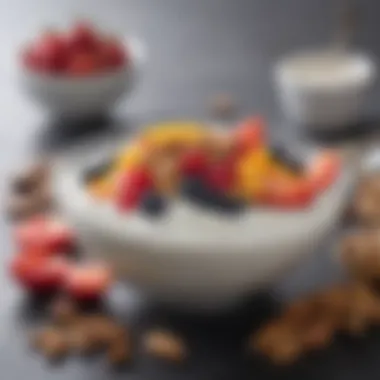 A visually appealing bowl of non-dairy Greek yogurt topped with fruits and nuts