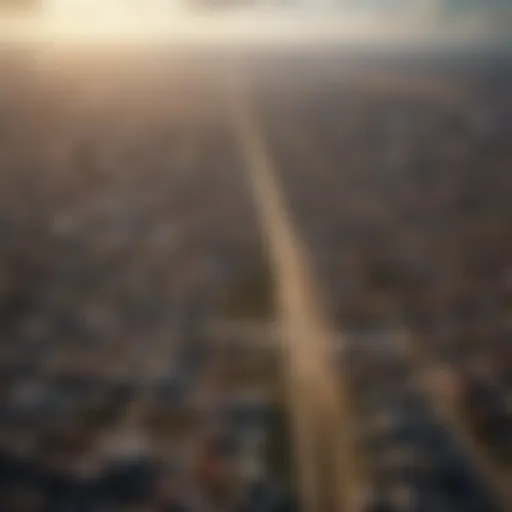 Aerial view of a city with GIS data overlay