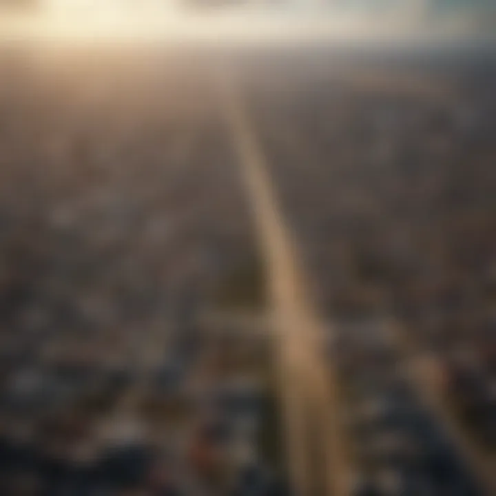 Aerial view of a city with GIS data overlay