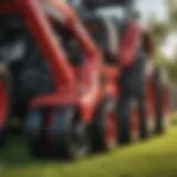 Detailed view of a rotary tiller attached to a lawn tractor