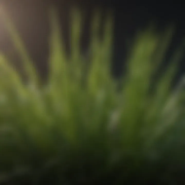 Close-up of grass blades thriving in low light