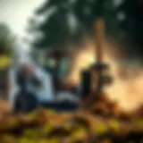 Skid steer hammer post driver in action