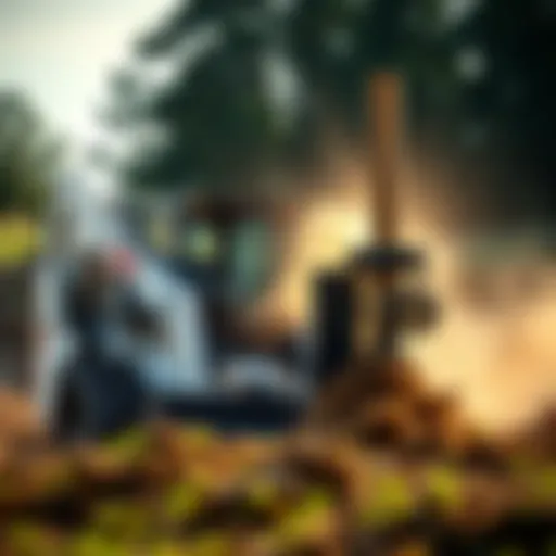 Skid steer hammer post driver in action