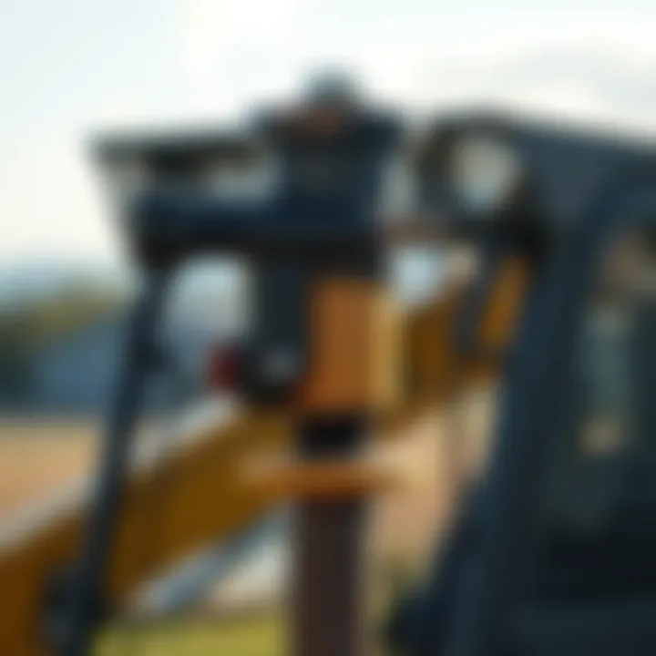 Close-up of skid steer hammer post driver components