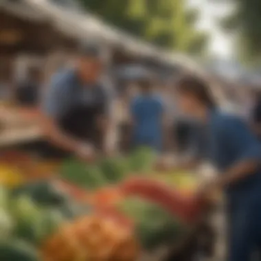 Community members engaging at a farmers market event