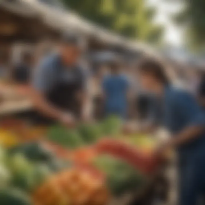 Community members engaging at a farmers market event