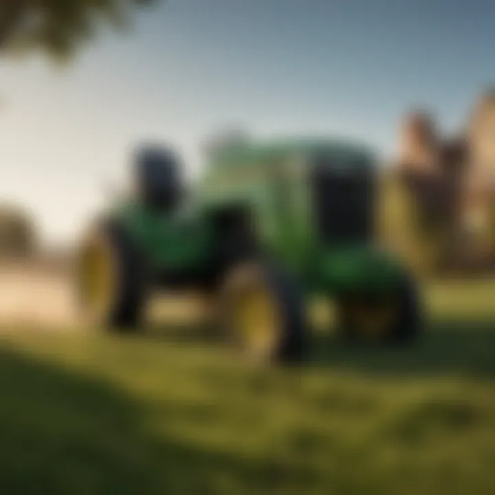 A detailed view of a Deere lawn tractor showcasing its robust design and features.