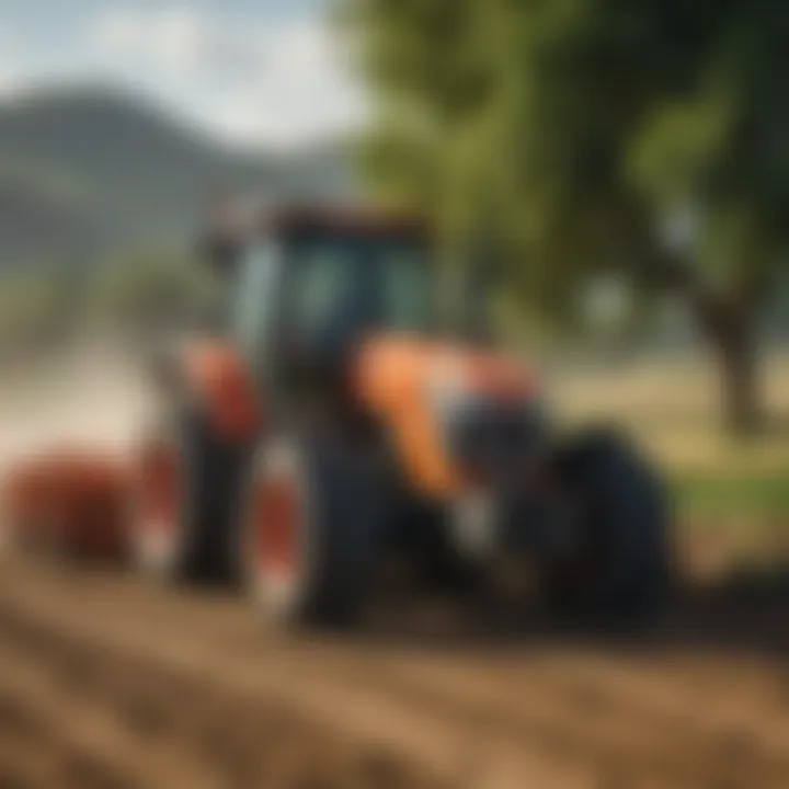 Land Pride rear blade in action on a farm, demonstrating its functionality in terrain management.