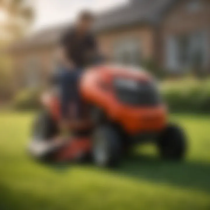 An individual inspecting a used Honda lawn mower for quality