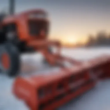 Close-up of intricate design features of a tractor-mounted snow blower