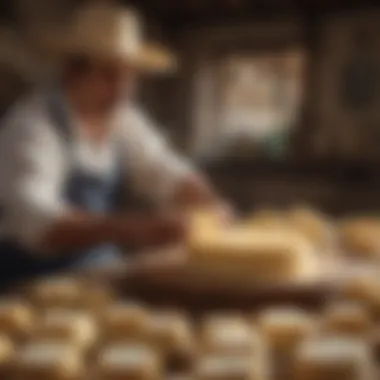 The Craft of Mexican Cheese Making Cheese artisan showcasing the delicate texture of handmade cheese