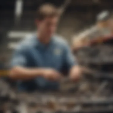 Consumer Engagement in Parts Selection Consumer selecting automotive parts at Pull-A-Part, emphasizing customer involvement