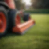 A close-up view of a Turf One mower showcasing its cutting blades