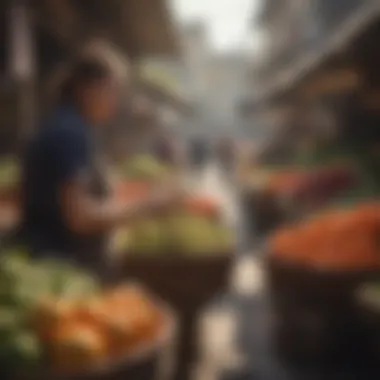 Community members engaging in a local market