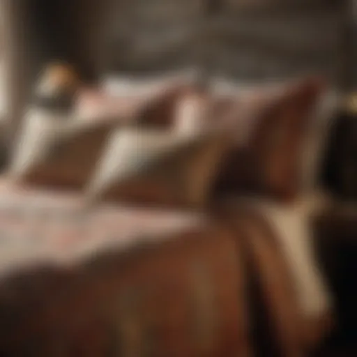 A beautifully displayed vintage western bedding set featuring intricate patterns and textures.