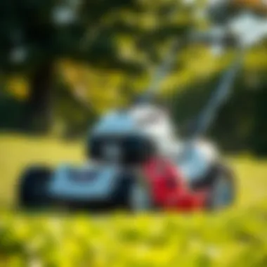 Environmental Benefits of White Lawn Mowers An environmentally friendly white lawn mower in action, cutting grass while minimizing emissions.