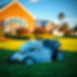 A sleek white lawn mower on a vibrant green lawn, showcasing its modern design.