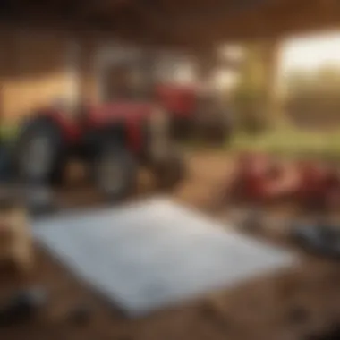 A loan document with farming tools in the background, illustrating financing options