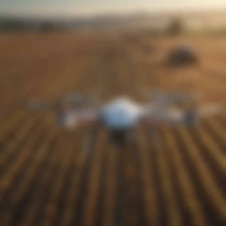 A drone flying over agricultural land