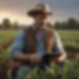 A farmer using a tablet in a field