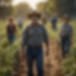 A diverse group of farmers collaborating in a field.