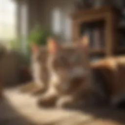 Calm cats lounging peacefully in a home environment