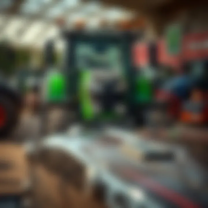 A scenic view of a Fendt dealership with various models on display