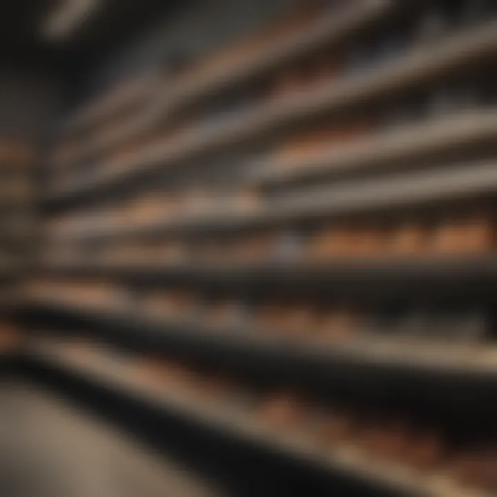 A diverse selection of goat shoes displayed on shelves.