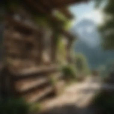A scenic view of a goat shoe store surrounded by lush landscapes.