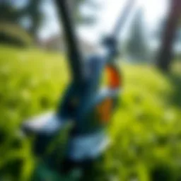 A close-up view of the FSA 65 cordless grass trimmer showcasing its sleek design and ergonomic handle.