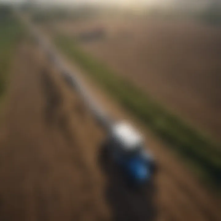 Wide view of agricultural landscape with Genie Skylift