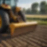 Detailed view of a grader box blade attached to a tractor