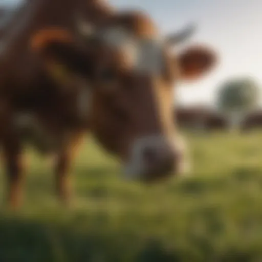 Pasture with cows grazing on grass