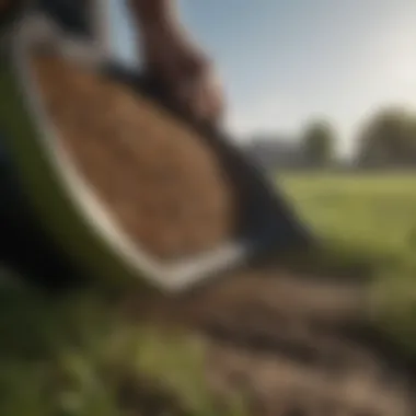 Close-up of grass seed being poured into a spreader