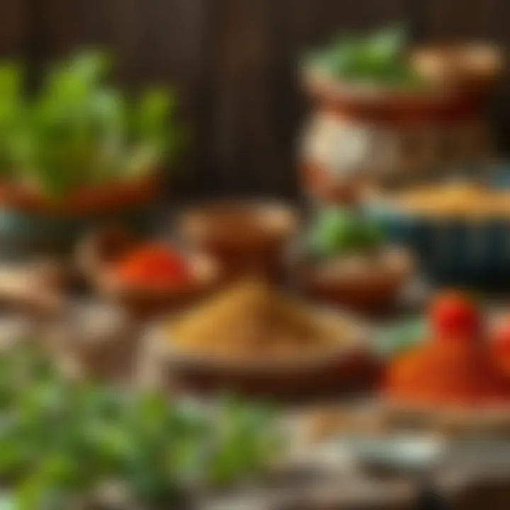 Fresh herbs and spices in a rustic setting