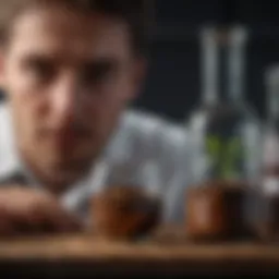 A chemist analyzing soil samples in a laboratory