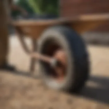 Illustration of the correct installation of a wheelbarrow tire