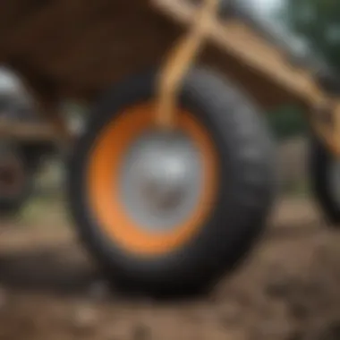 Close-up of a sturdy wheelbarrow tire suitable for heavy loads