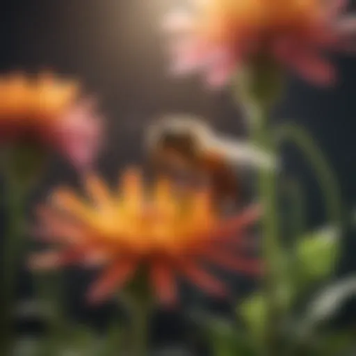 Honey bee collecting nectar from a vibrant flower