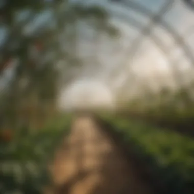 Thriving Crops in a Hoop Tent Greenhouse A healthy crop thriving inside a hoop tent greenhouse environment.