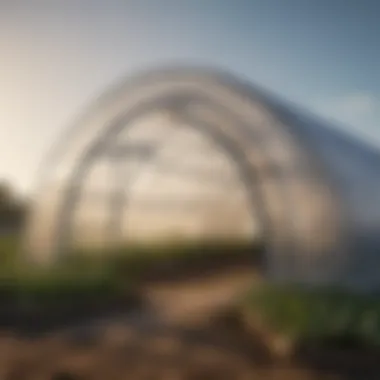 Close-up of hoop tent greenhouse materials and construction.