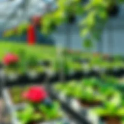 A beautifully arranged hydroponic garden showcasing various plants thriving in a nutrient-rich solution.