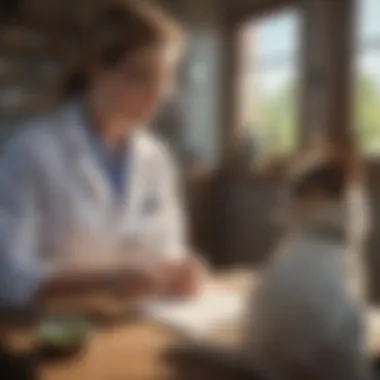 A pet owner discussing medication details with a veterinarian